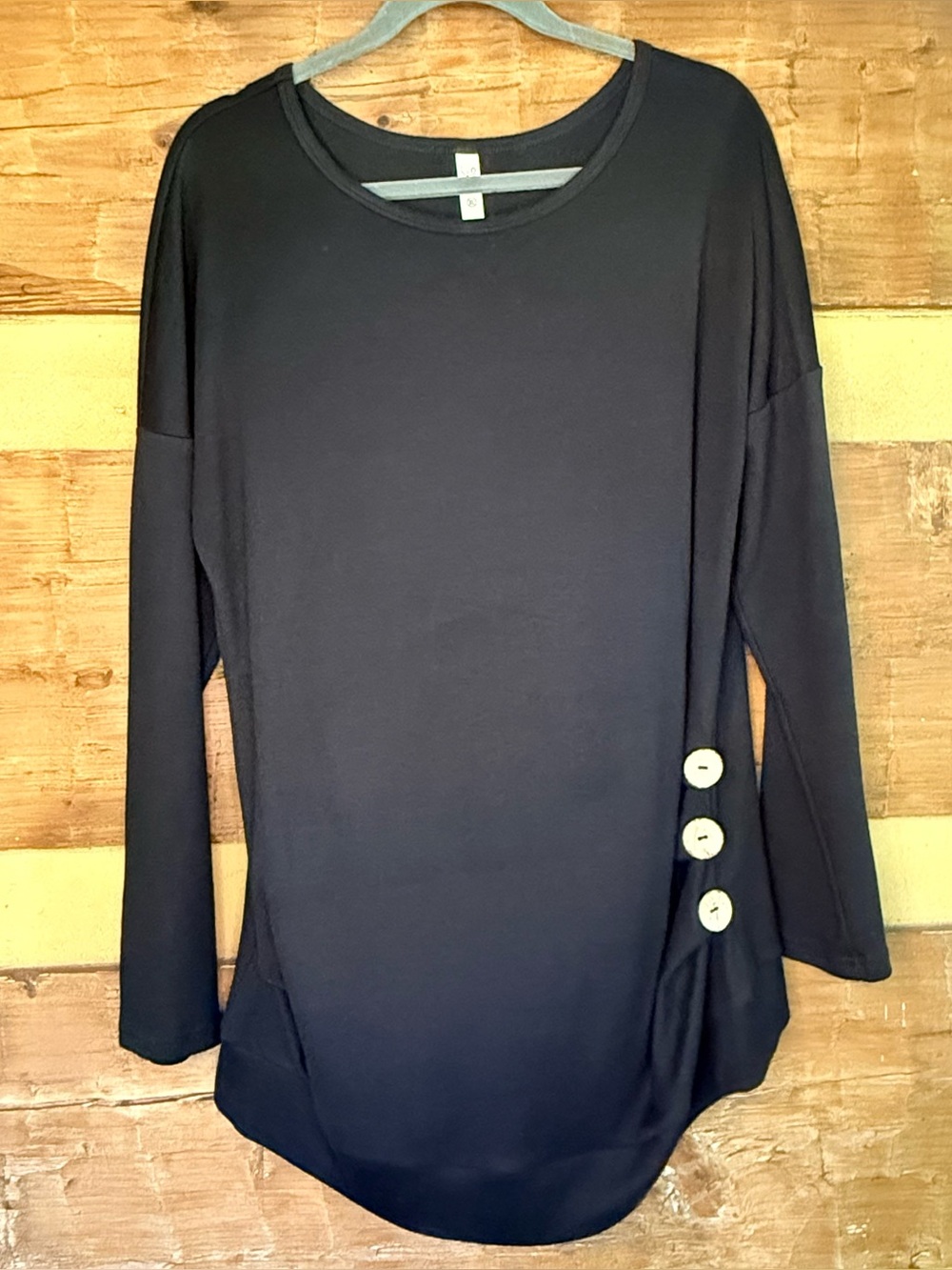 Yincro Black Long Sleeve Tunic Top Button Side Detail Size XL